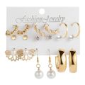 6Pairs/Set Elegant Women Circle Earrings Gold Alloy Pearl Earing Female. 