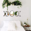 【Folio & Light】5 Piece Wooden Acrylic Moon Mirror Moon Cycle Variation Decorative Wall Mirror Creative Bohemian Mirror. 
