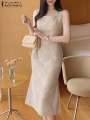 ZANZEA Women Elegant Casual Slim Dresses Mermaid Long Dress Fashion Sleeveless Square Neck Evening Dress Wedding Robes Vestidos. 