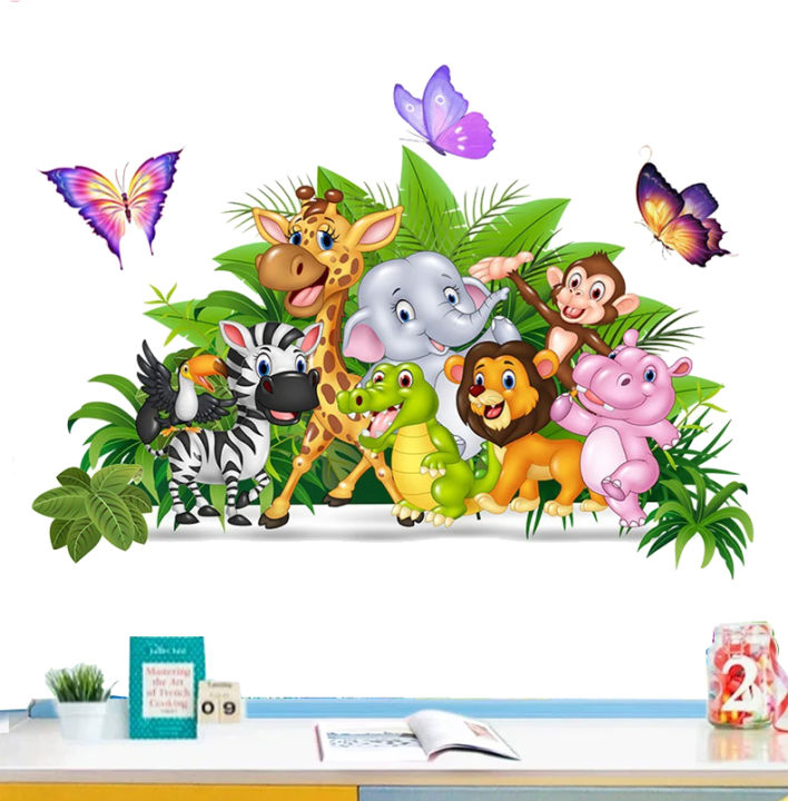 Animal Group  Home Decor Wall Stickers For Kids Room Home Decoration Cartoon baby children cartoon bedroom room decor wall stickers removable kids nursery decal sticker Wall Decoration Stickers wall decor