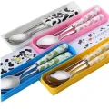 Baby Kids Cute Fork Spoon Cutlery Set Cartoon Ceramic Handle Stainless Steel Children Chopsticks Fork Cutlery Portable Tableware. 