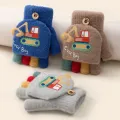 Cartoon Excavator Winter Gloves for Boy Kindergarten Kids Warm Half Fingers Flip Knit Mittens Outdoor Windproof Children Gloves. 