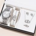 【New arrival】【Hot selling items 】Fopul mall fashion business Love necklace bracelet and quartz watch 6PCs set luxury women rose gold watches for women ladies. 