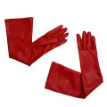 Kqueebee Pair of Stylish Red Solid Color PU Leather Long Gloves For Women. 