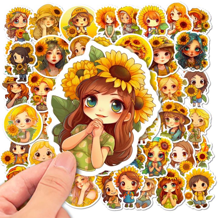 20pieces Sunflower Girls Stickers Yellow Sunflower Stickers for Decorations Decals Books Laptop Scrapbook Journal Kids Girls Boys Wall Graffiti Stickers