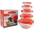 Glass Bowls Set With Lids - 5 Pcs Glass Mixing & Serving Bowl Set Elegant 5-Piece Glass Bowl Set | Red Airtight Plastic Lids | Microwave & Dishwasher Safe. 