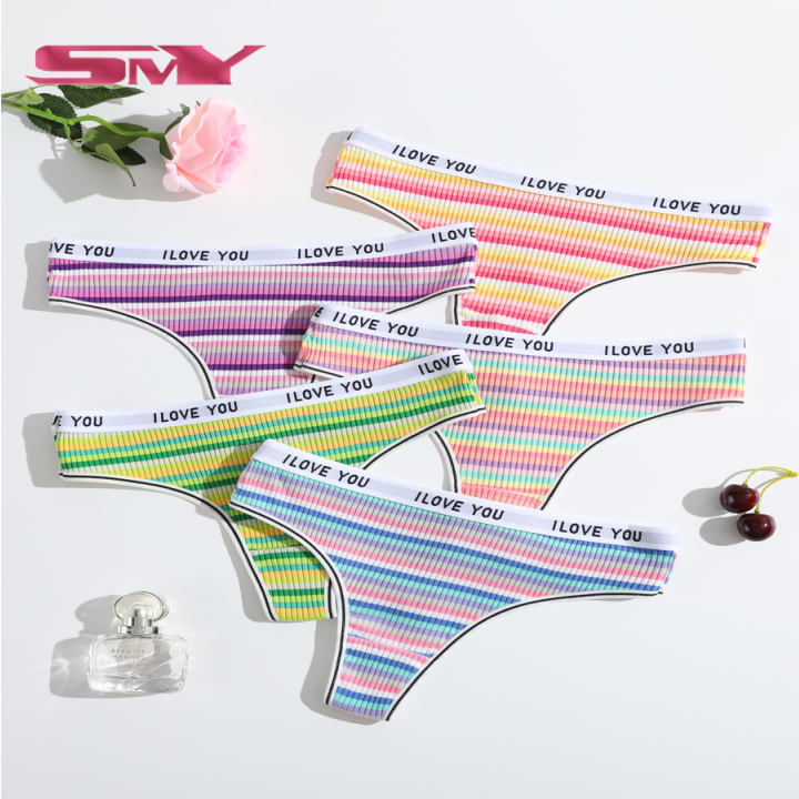 SMY 5 PCS/Set Colorful Women Panty Rainbow Design Breathable Lady Underwear Briefs