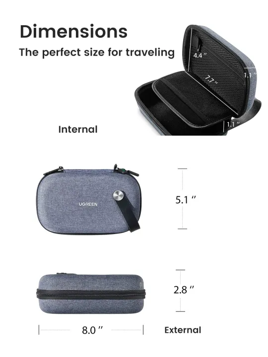 U-GREEN%20Travel%20Case%20Gadget%20Bag%20Small%20Portable%20Electronics%20Accessories%20Organizer%20Travel%20Carry%20Hard%20Case%20Cable%20Tidy%20Storage%20Box%20Pouch%20with%20Double%20Layer%20Double%20Zipper%20Snap%20Hook%20Carrying%20Strap%20-%20Image%203