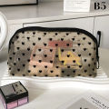Love Print Mesh Cosmetic Bag Portable Toiletry Organizer Makeup Bag Multifunction Transparent Women Lipstick Storage Pouch. 