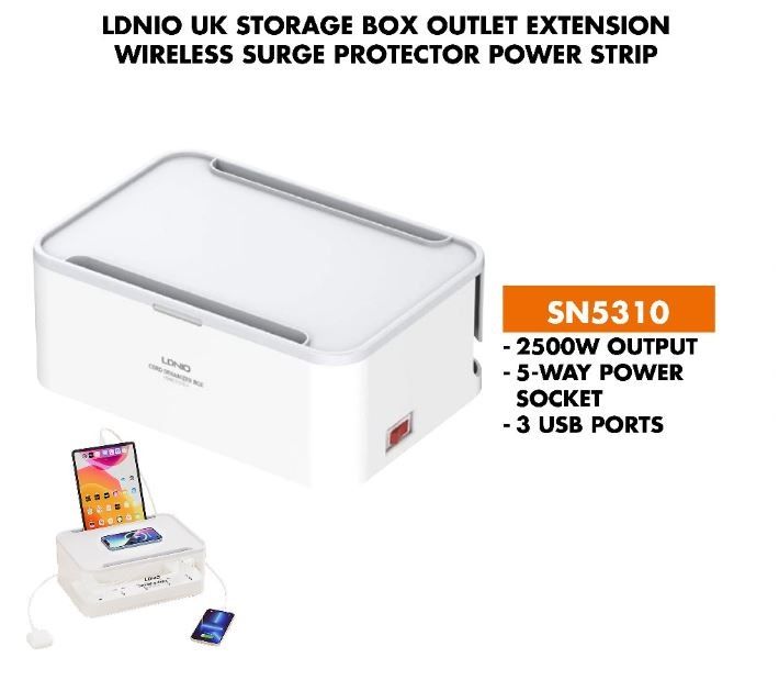 Ldnio SN5310 US EU Storage Box Outlet Extension Wireless Surge Protector Power Strip 2500w Usb Electric Power Cords Socket
