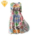 Bohemian Style Dress Bohemian Floral Print Midi Dress with Lace-up Detail Women's Spring A-line Dress for High Waist Fashion Style Summer Midi Dress. 