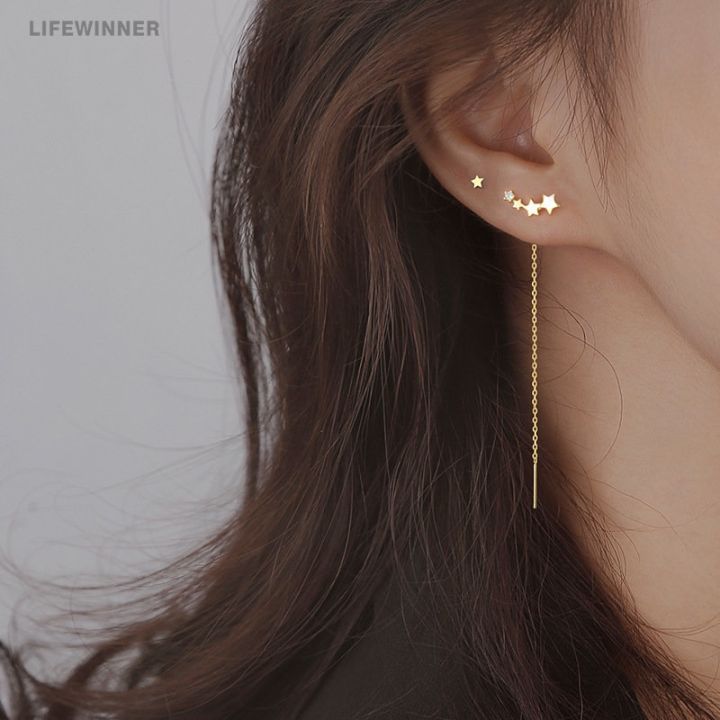 Gold and Silver INS Trendy Cute Star  Long Earrings Tassel Chain Earrings  Korean Fashion Jewelry Party Presents for Women