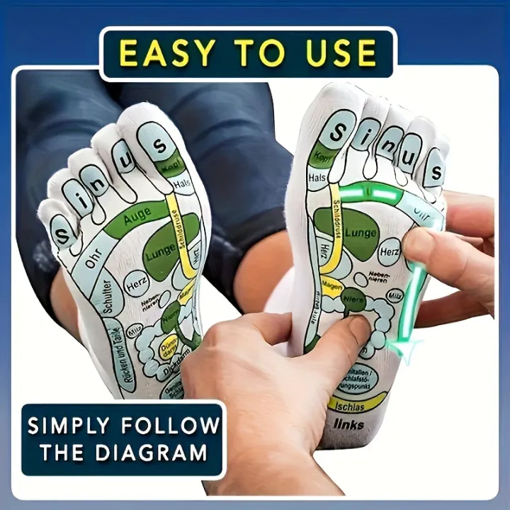 Acupressure Massage Socks and Stick Set - Adjustable Height, Polyester, for Men and Women, Foot Reflexology Socks with 1 Pair + 1 Massage Stick