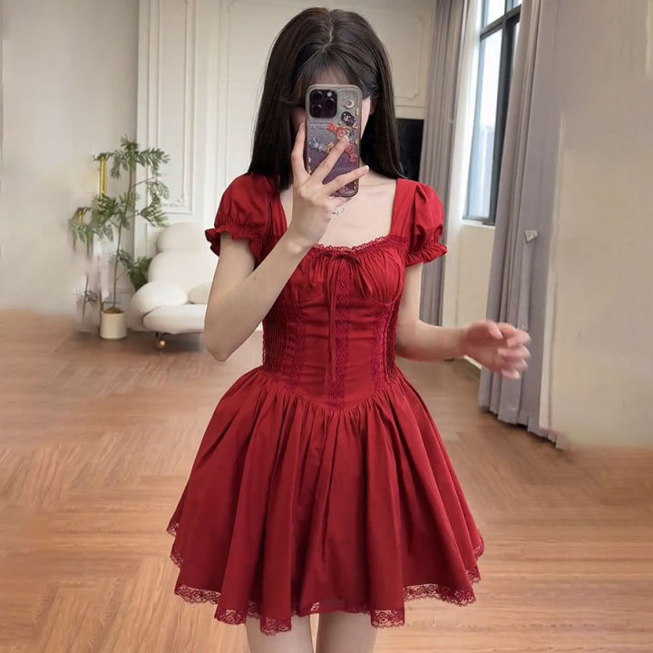 [ Mizhiya ] This Year's Beautiful Popular Short Red Dress Summer Dress for Women 2024 New Princess on the Run
