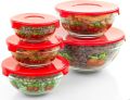 Glass Bowls Set With Lids - 5 Pcs Glass Mixing & Serving Bowl Set Elegant 5-Piece Glass Bowl Set | Red Airtight Plastic Lids | Microwave & Dishwasher Safe. 