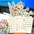 New Year Calendar 2024 Floral Desk Calendar with Wooden Base Monthly Planner for New Year Premium Quality Paper Desktop Decoration Buyers' Favorite. 