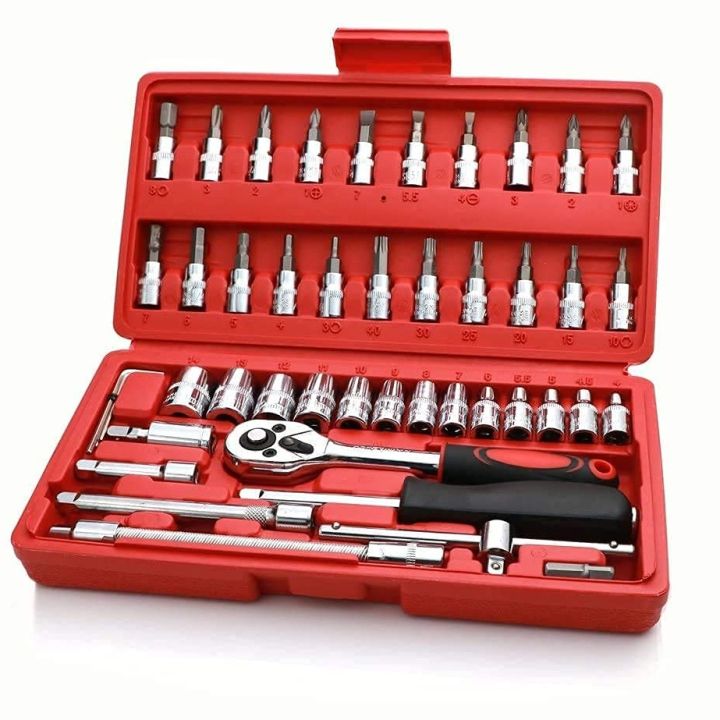 46pcs%201/4-Inch%20Socket%20Set%20Car%20Repair%20Tool%20Ratchet%20Torque%20Wrench%20Combo%20Tools%20Kit%20Auto%20Repairing%20(TLS)%20-%20Image%203