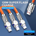 BlueWow The New 3 In 1 180 Degree Rotating Head 120W 6A 1.2m Data Line Super Charging for Xiaomi Huawei Iphone USB Metal Cable. 