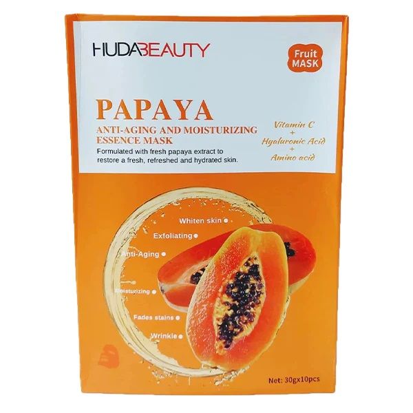 Huda Beauty Papaya Anti-Aging Moisturizing Essence Mask 10pcs (SHEET MASK)