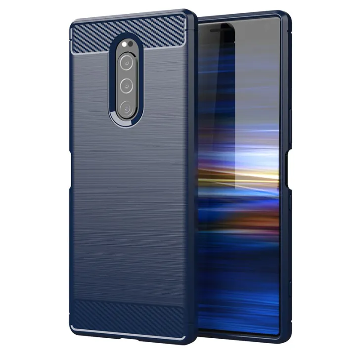 lthmy for Sony Xperia 1 Case Carbon Fiber TPU Soft Silicone Back Cover Armor Phone Case Casing