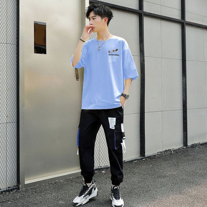 Men's sport suit2023New Spring and Summer Short Sleeves Set of Casual Clothes Teen Trend Korean Style Handsome