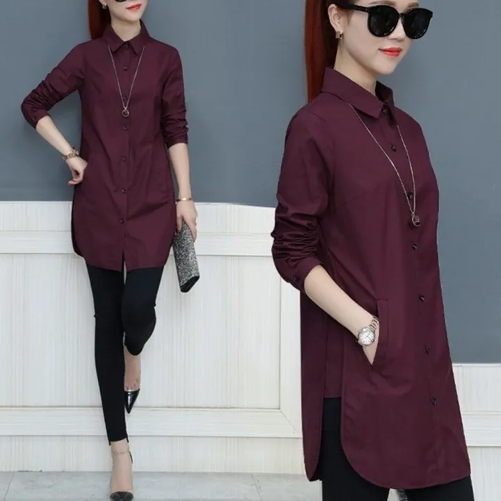 Yfashion%20Women%20Cotton%20Shirt%20Solid%20Color%20Lapel%20Long%20Sleeve%20Slim%20Fit%20Top%20Mid-length%20Cardigan%20T-shirt%20color%20-%20Image%208