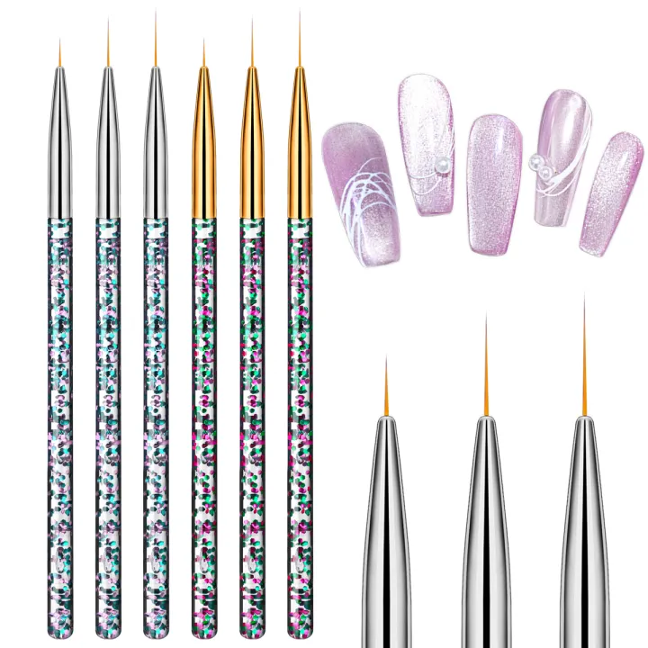 Monja 3Pcs/Set Nail Art Acrylic Transparent Handle Stripes Lines Liner Drawing Brush Pattern Design Painting Pen Manicure Tool