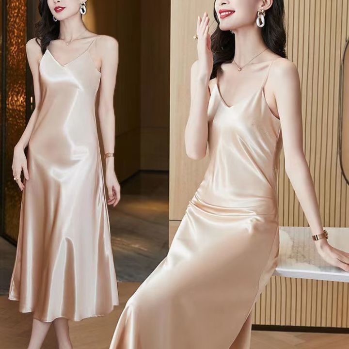 Design%20Silk%20Sling%20Dress%20Women's%20Popular%20Acetate%20Satin%20New%20Summer%20Slim%20Fit%20Inner%20Wear%20Imitation%20Satin%20Dress%20-%20Image%204
