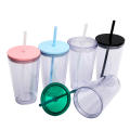 16oz Double Layer Plastic Straw Cup Borderless Creative Portable Carrying Cup. 