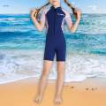 Girls Wetsuit Front Zipper Swimming Costume Scuba Diving Suit Bathing Suit for Surfing Blue Large. 
