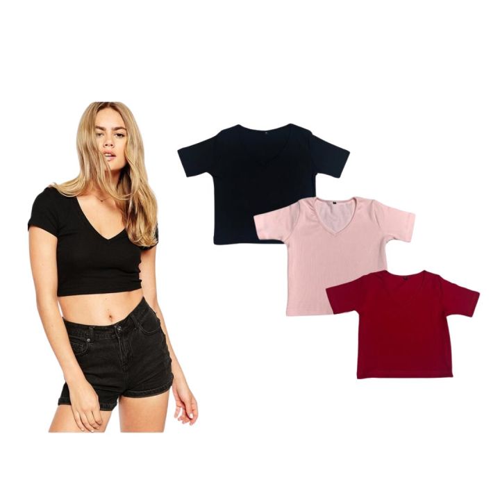 Deep Neck Crop Tops For Women