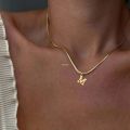 Asuwish A-Z Alphabet Gold Plated Stainless Steel Pendant Necklace for Wo men Snake Chain Initial Letter Clavicle Necklaces Collar Jewelry. 
