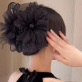Mesh Lace Black Feather Ribbon Bow Hair Claws Hairpin Big Ponytail Holder Hair Clips Hair Accessories For Women BOYUAN. 