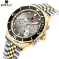 REWARD brand fashion business, sporty, waterproof, luminous timing, date, stainless steel quartz men's watch. 