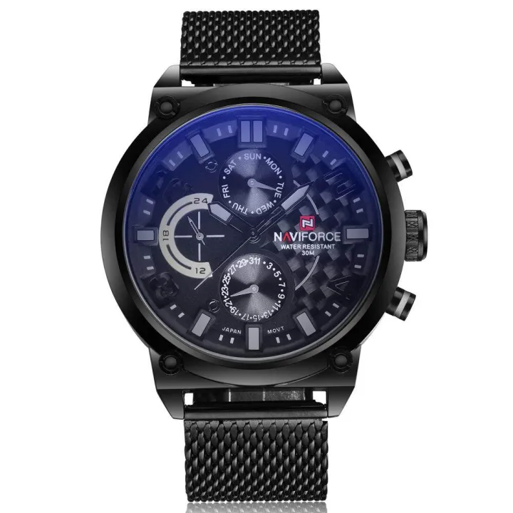 NAVIFORCE9068 trend men's watch sports fashion three braided belt quartz watch (black)
