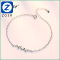 【ZOSR】925 Sterling Silver  Woman Fashion Jewelry High Quality Crystal Zircon Simple Hollow Leaf Bracelet Length 17+3CM. 
