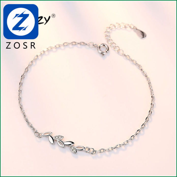 【ZOSR】925 Sterling Silver  Woman Fashion Jewelry High Quality Crystal Zircon Simple Hollow Leaf Bracelet Length 17+3CM