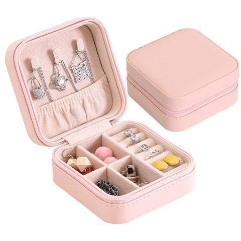 PU Leather Organizer For Jewelry Portable Jewelry Box Travel Ring box Zipper