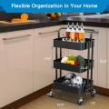 3 Tier Multi-Purpose Utility Rolling Mobile Cart Trolley Organizer Drawer Units & Metal Mesh Shelving Holders Basket Rack for Kitchen, Bathroom, Bedroom Storage on Wheels. 