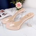 2023Summer New Outdoor Transparent Ankle-Strap High Heel Slippers Women's Platform Crystal Thick Heel Small Size Sandals. 