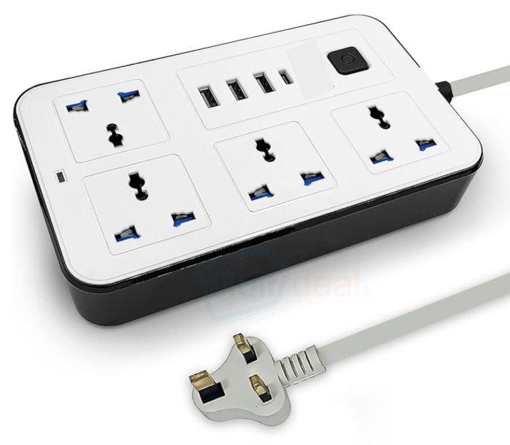 Multi Plug Wire Code With 3 USB 4 Power Socket with 2M Cable 3.4A AC ...