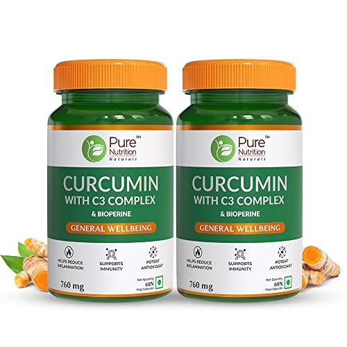 Pure Nutrition Curcumin with C3 Complex (Curcuminoids 95%), Bioperine™(Piper Nigrum), Amla & Sunthi Extracts | Fights Inflamation, Relieves Joint Pain, Rich in Antioxidants | 60 Veg Capsules (Pack 2)(FROM INDIA)NUSS