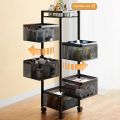 5 Layer Fruit Vegetable Storage Basket, Multi-Layer Square Rotating Kitchen Storage Shelf, Rotatable Kitchen Storage Rack Trolley with Wheels. 