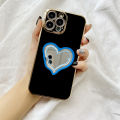 MiniCase For Samsung Galaxy A03s Shining 6D gold-plated three-dimensional love heart type makeup mirror blue brush stroke airbag station mobile phone back cover square cover girls and boys gift soft hard waterproof anti-fall protective case. 