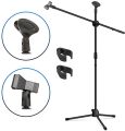 Microphone Stand, Heavy Duty Adjustable Collapsible Tripod Boom Mic Stands with 2 Mic Clip Holders for Performance, Karaoke Singing, Speech, Wedding, Stage and Outdoor Activity - Black. 