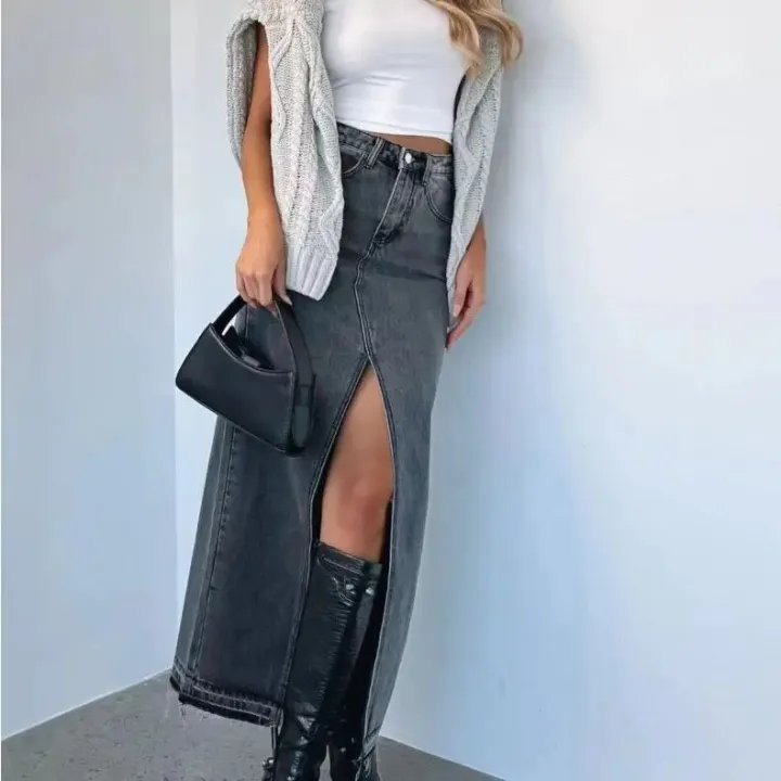 Gotoola%202023%20New%20Women's%20High%20Waist%20Slit%20Design%20Denim%20Skirt%20Long%20Skirt%20Buttons%20Pockets%20Ankle%20Length%20Denim%20Skirt%20-%20Image%204