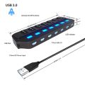 【EleganceWorld】USB 3.0 Splitter,7 Port USB Data Hub with Power Adapter and One Charging Port,Individual On/Off Switches and Lights 20CB. 