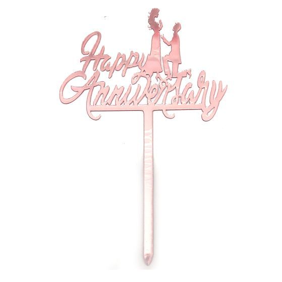Party Cake Decoration Cake Topper Plastic Rose Gold Happy Anniversary ...