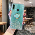 Casinglee for Huawei Y6P case Shiny Ring Glitter Soft Transparent Holder Stand Back cover with String for Huawei Y6P Phone cases cover Stars Moon Girls For girls and Boys. 