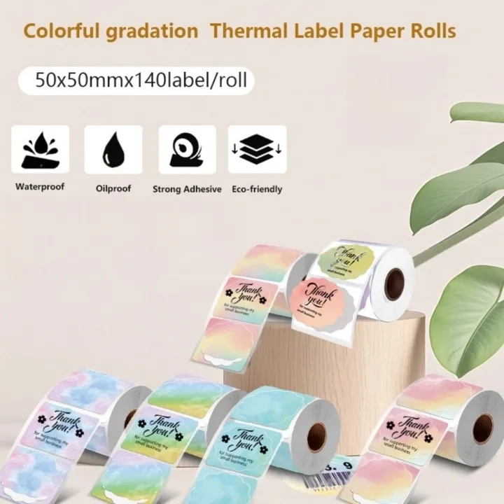 140pcs%20New%2050x50%20mm%20Thermal%20Label%20Roll%20Tear-resistant%20Waterproof%20Square%20Label%20Sticker%20Color%20Gradient%20Flower%20Shape%20Printer%20Paper%20-%20Image%204